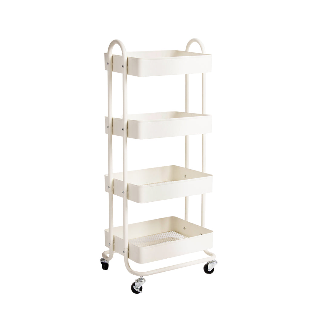 4 Tiers Kitchen Trolley Cart Steel Storage Rack Shelf Organiser White - image1