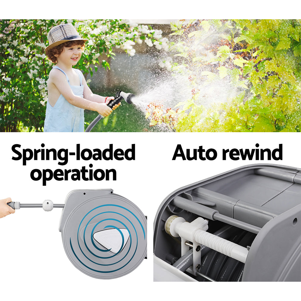 20M Retractable Water Hose Reel Garden Storage AutoRewind Spray Gun - image5