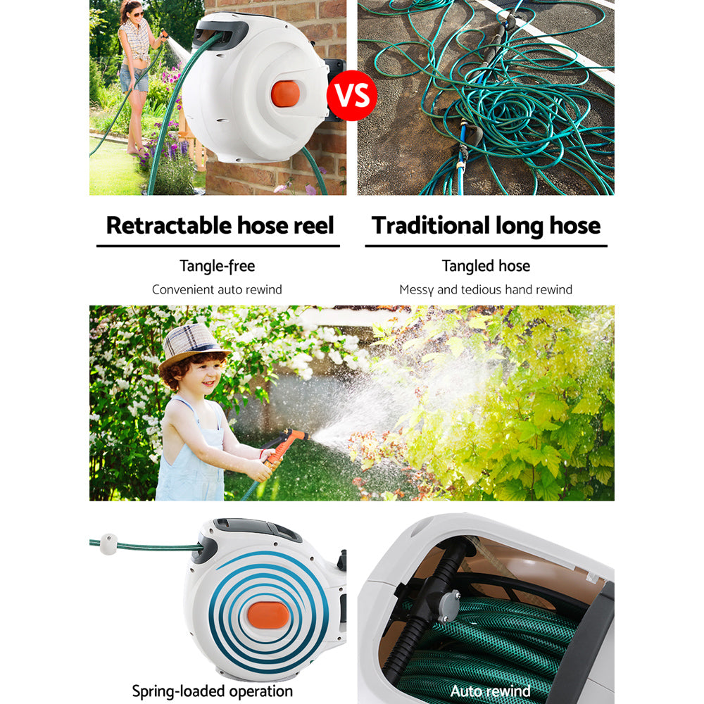 Retractable Hose Reel 20M Garden Water Brass Spray Gun Auto Rewind - image4