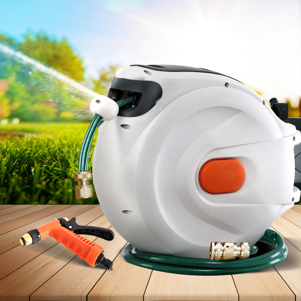 Retractable Hose Reel 20M Garden Water Brass Spray Gun Auto Rewind - image7