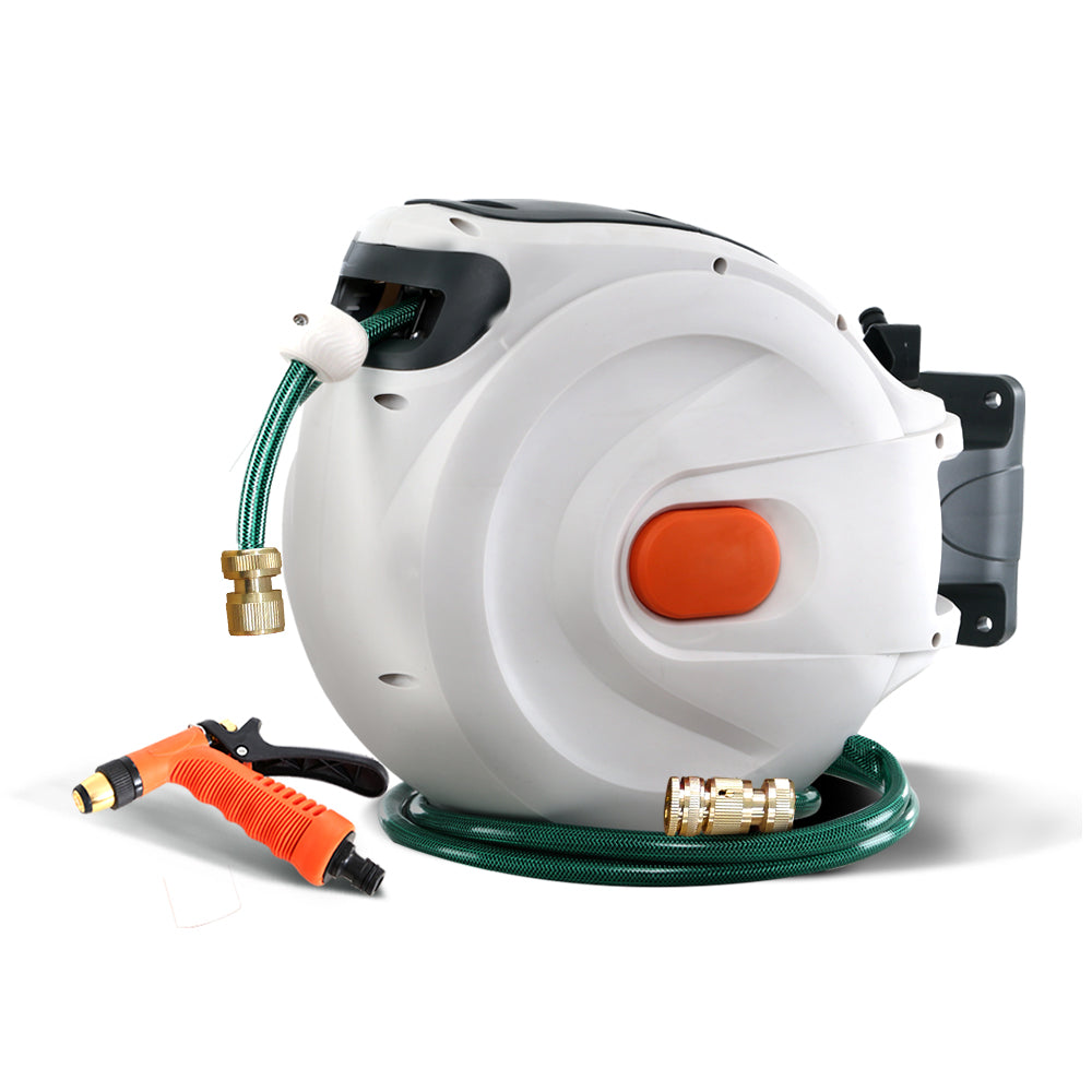 Retractable Hose Reel 30M Garden Water Brass Spray Gun Auto Rewind - image1