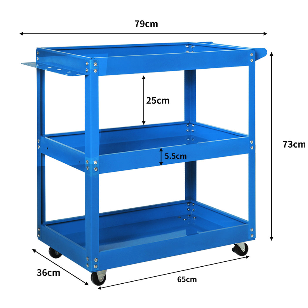 Tool Cart Trolley 3-Tier Toolbox Workshop Garage Storage Organizer Steel 150KG - image3