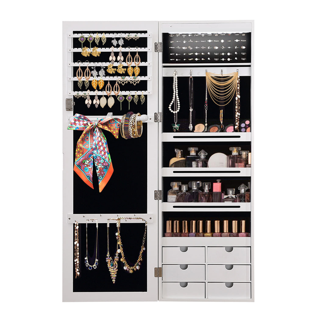 Jewellery Cabinet Full Length Mirror Mirrored Organizer Box Stand White - image8