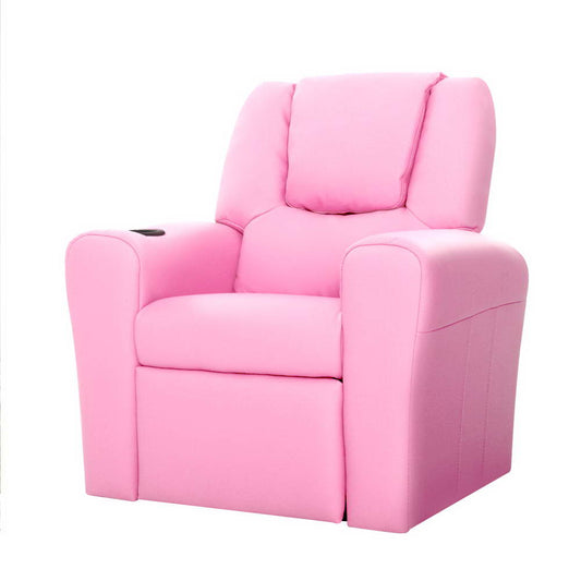 Kids Recliner Chair Pink PU Leather Sofa Lounge Couch Children Armchair - image1