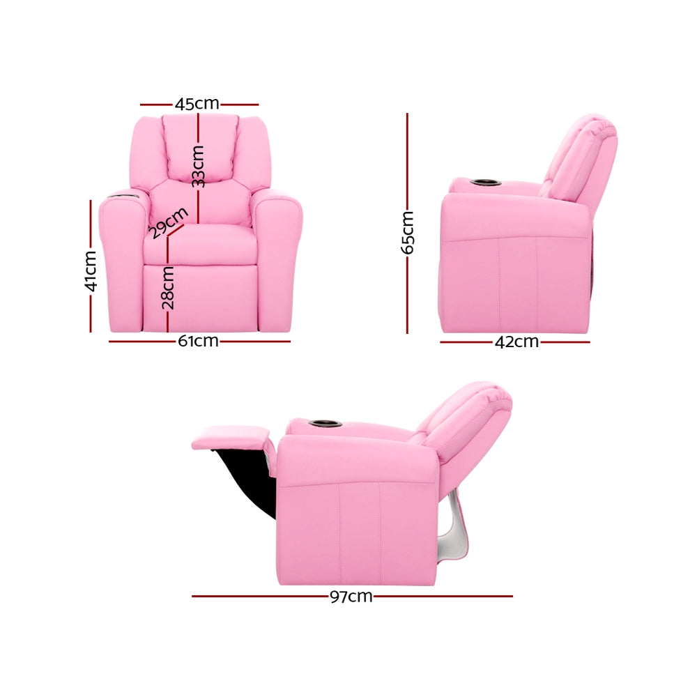 Kids Recliner Chair Pink PU Leather Sofa Lounge Couch Children Armchair - image2