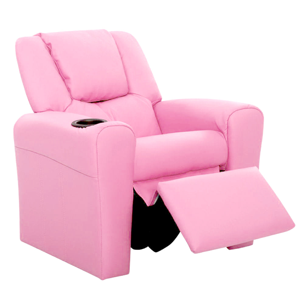 Kids Recliner Chair Pink PU Leather Sofa Lounge Couch Children Armchair - image3