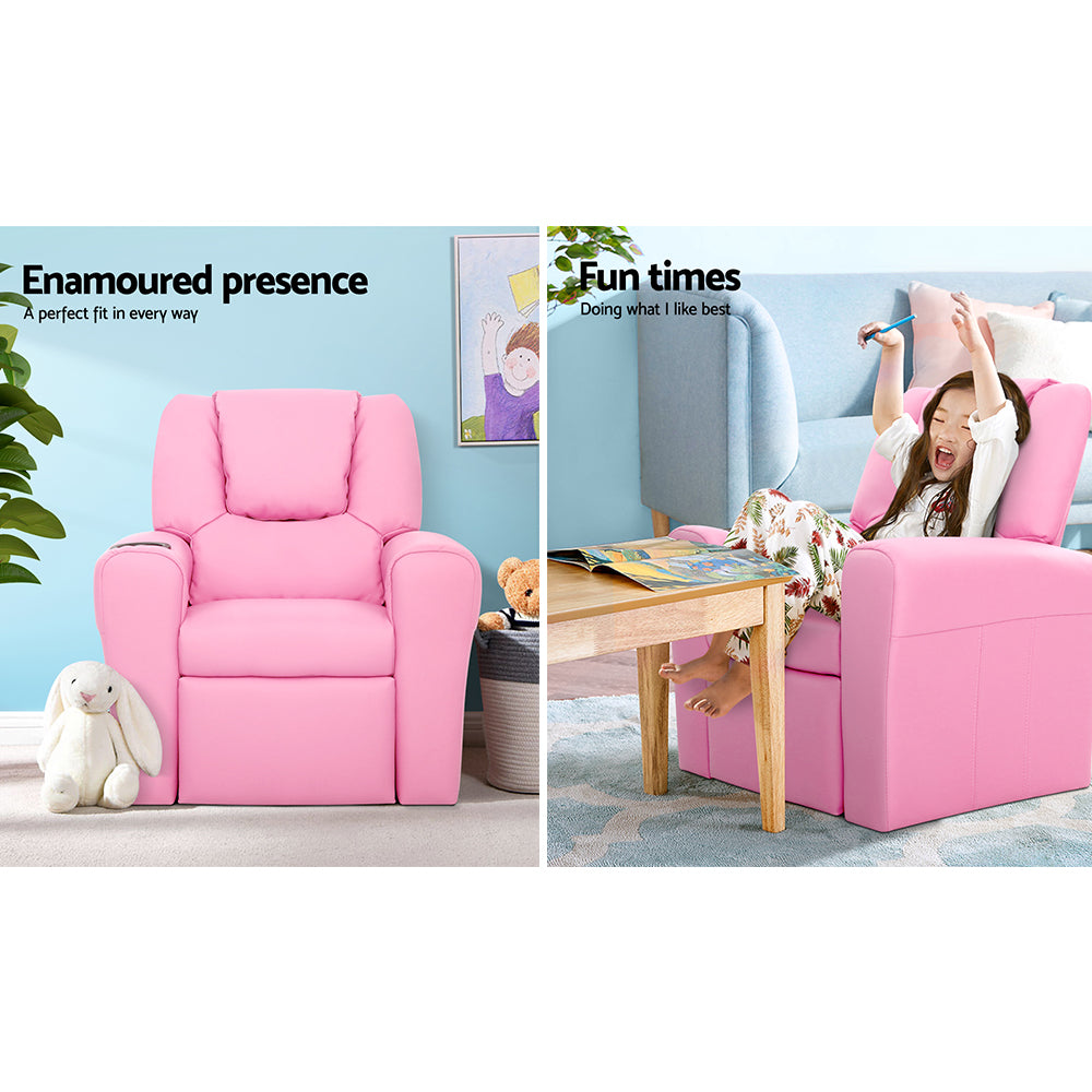 Kids Recliner Chair Pink PU Leather Sofa Lounge Couch Children Armchair - image4