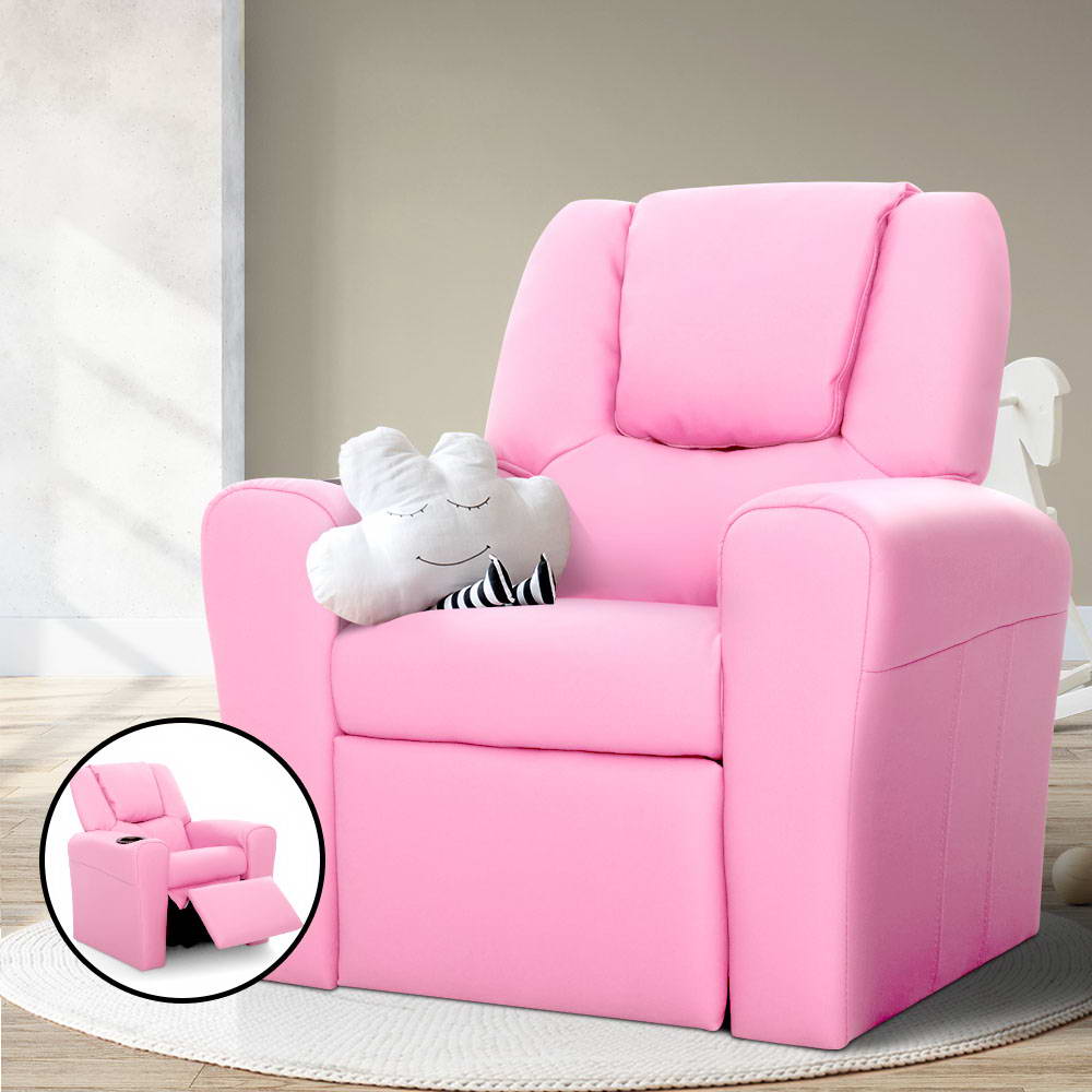Kids Recliner Chair Pink PU Leather Sofa Lounge Couch Children Armchair - image7