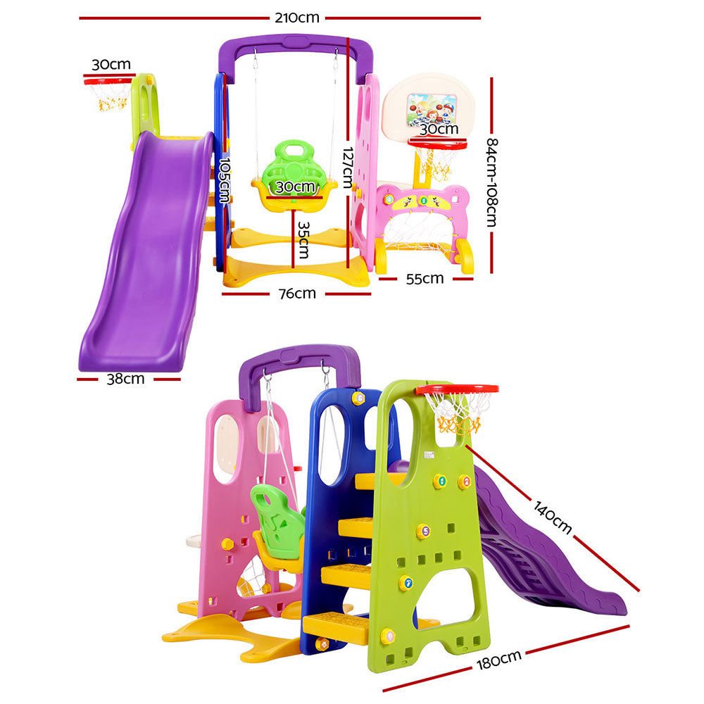Kids 7-in-1 Slide Swing with Basketball Hoop Toddler Outdoor Indoor Play - image2