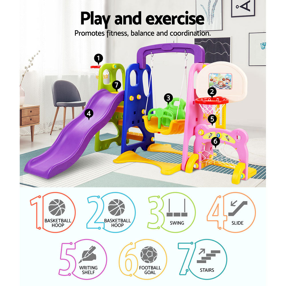 Kids 7-in-1 Slide Swing with Basketball Hoop Toddler Outdoor Indoor Play - image3
