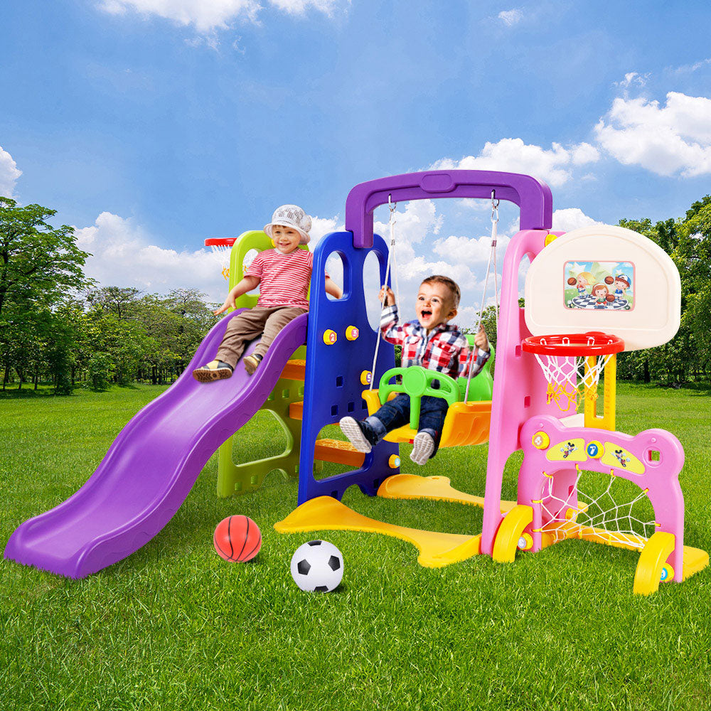 Kids 7-in-1 Slide Swing with Basketball Hoop Toddler Outdoor Indoor Play - image7