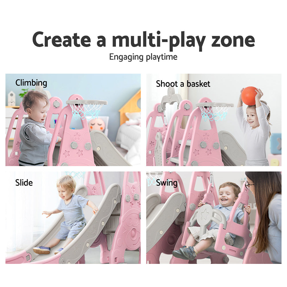 Keezi Kids Slide 170cm Extra Long Swing Basketball Hoop Toddlers PlaySet Pink - image5