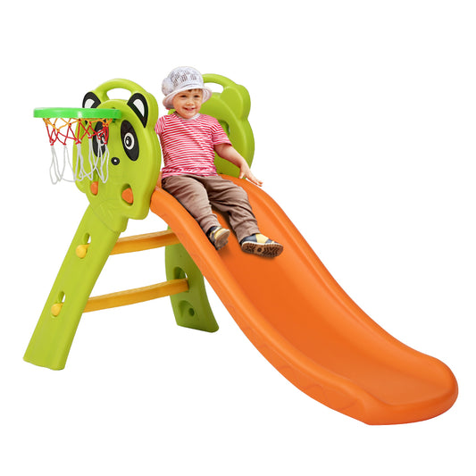 Kids Slide Basketball Hoop Activity Center Outdoor Toddler Play Set Orange - image1