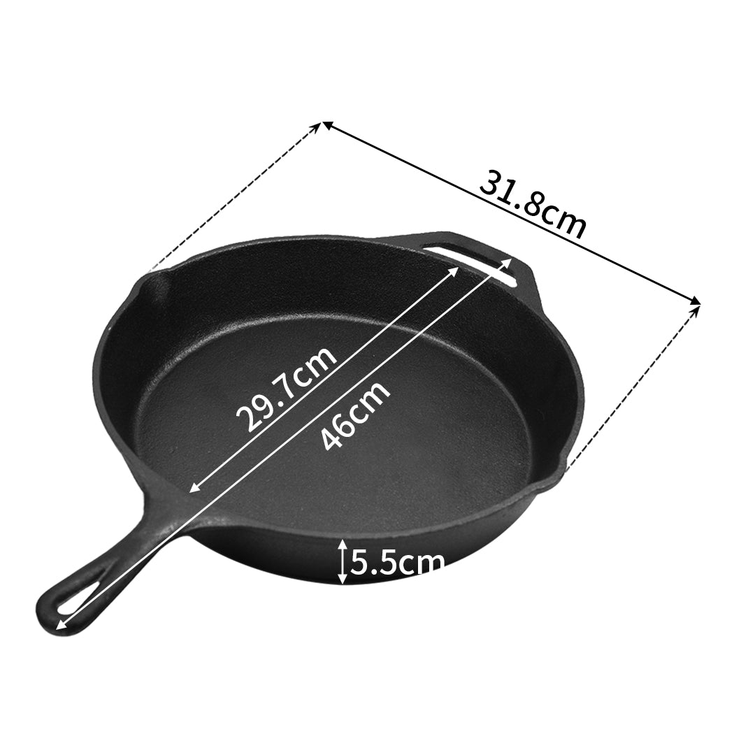 30cm Cast Iron Skillet / Fry Pan 12 Inch Pre Seasoned Oven Safe Cooktop & BBQ - image3