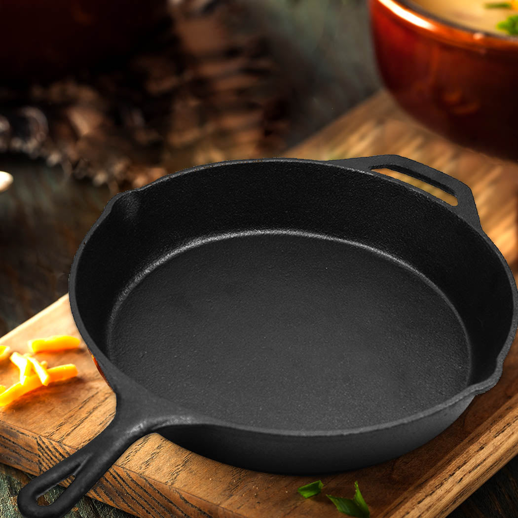 30cm Cast Iron Skillet / Fry Pan 12 Inch Pre Seasoned Oven Safe Cooktop & BBQ - image7
