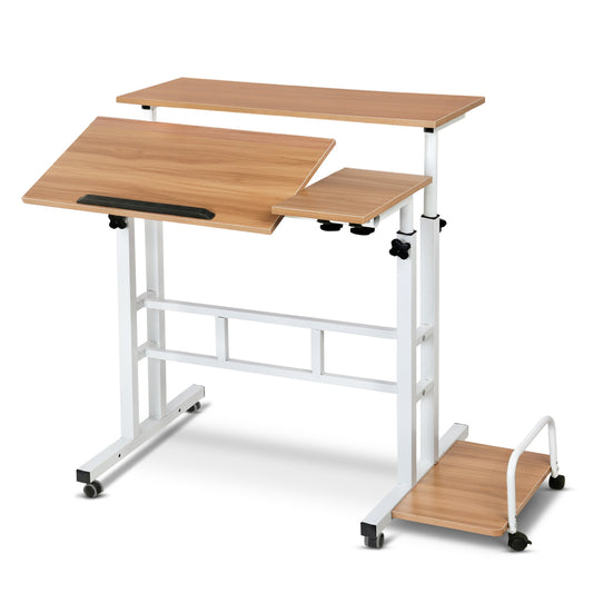 Mobile Twin Laptop Desk - Light Wood - image1