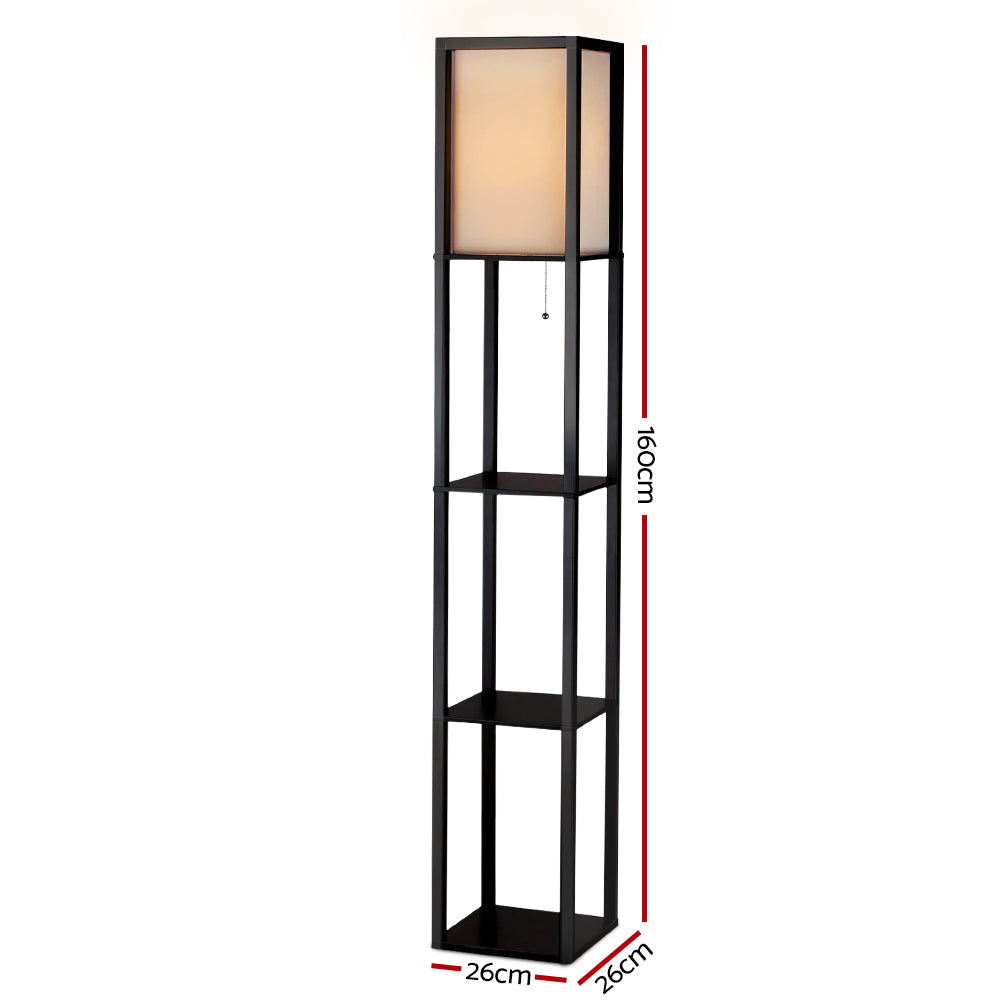 Led Floor Lamp Shelf Vintage Wood Standing Light Reading Storage Bedroom - image2