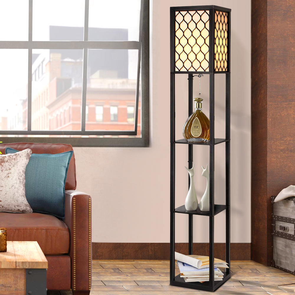 Floor Lamp Storage Shelf LED Lamps Vintage Standing Reading Light Bedroom - image7