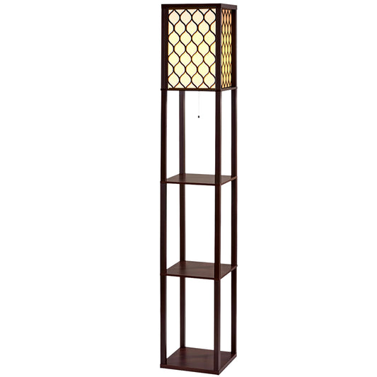 Floor Lamp LED Storage Shelf Standing Vintage Wood Light Reading Bedroom - image1