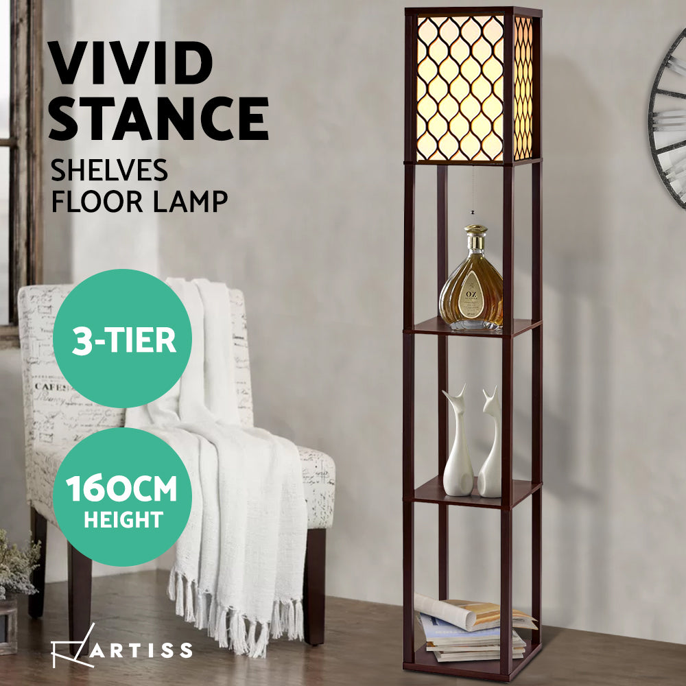 Floor Lamp LED Storage Shelf Standing Vintage Wood Light Reading Bedroom - image3
