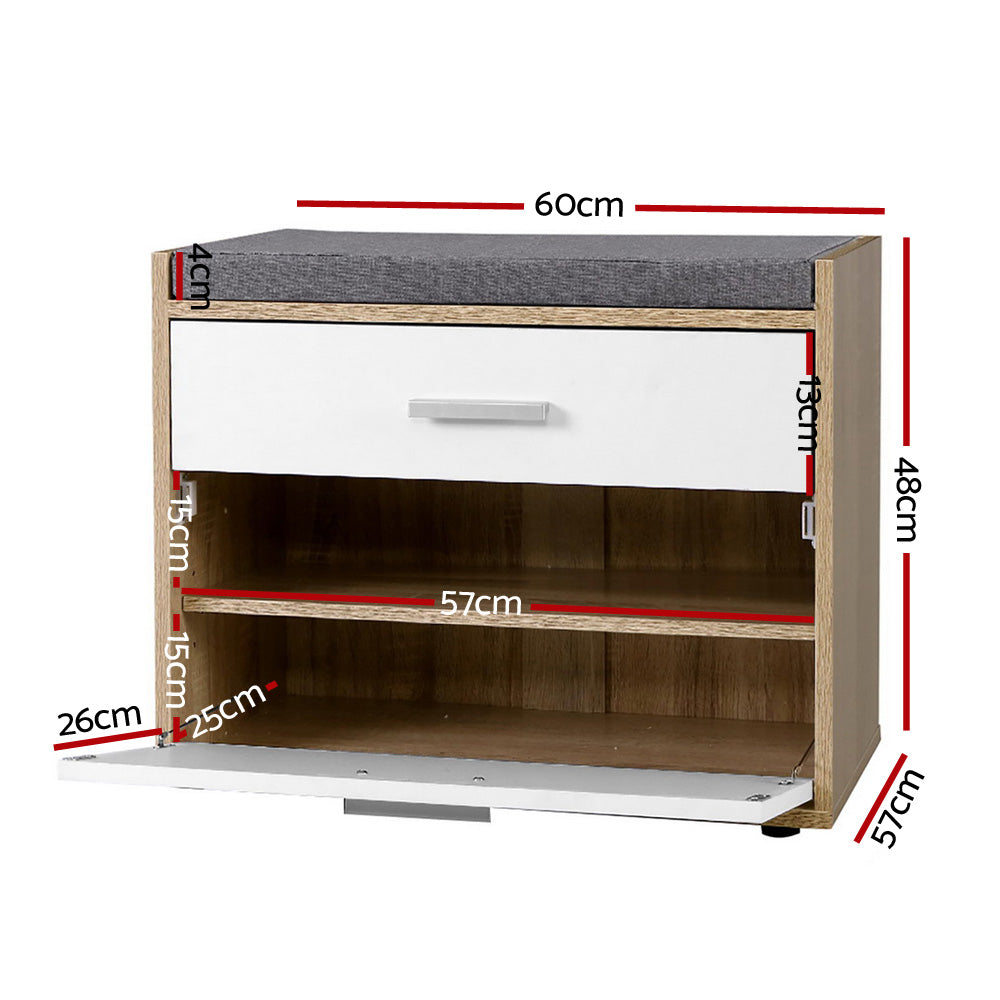 Shoe Cabinet Bench Shoes Storage Organiser Rack Fabric Seat Wooden Cupboard Up to 8 pairs - image2