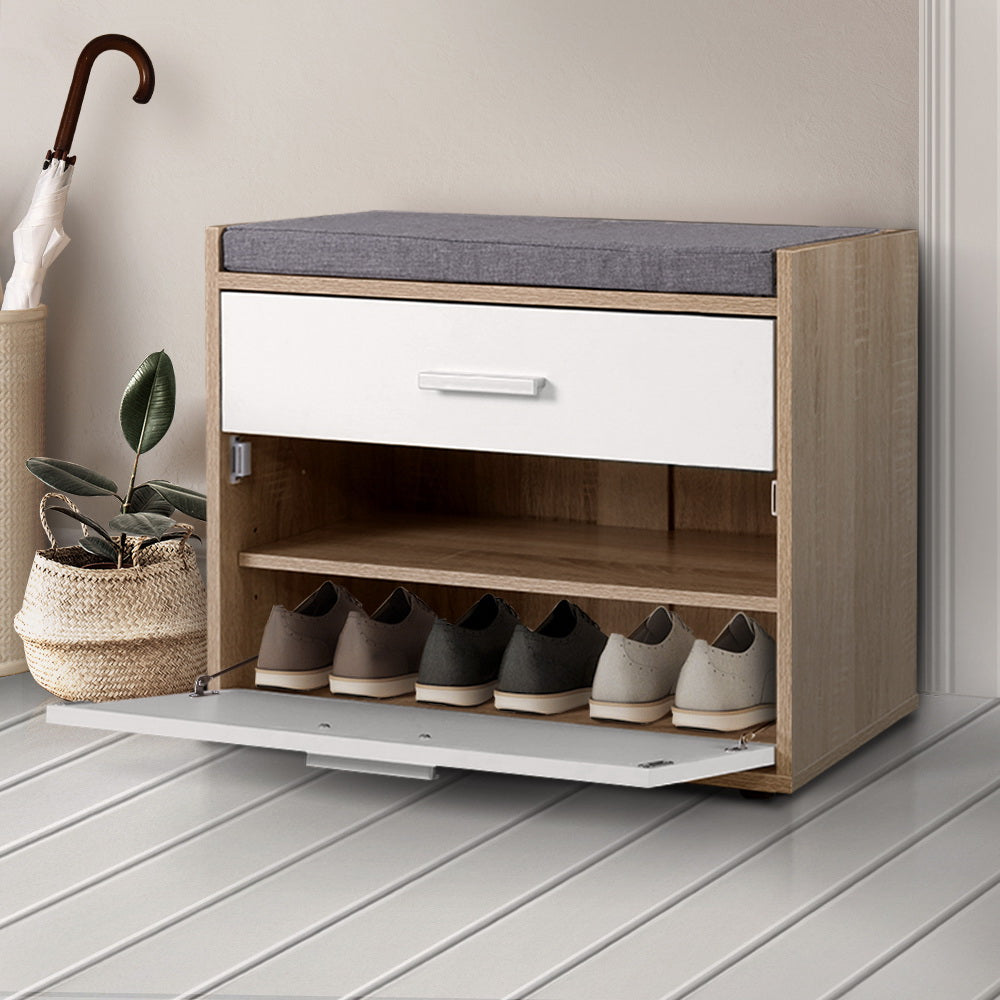 Shoe Cabinet Bench Shoes Storage Organiser Rack Fabric Seat Wooden Cupboard Up to 8 pairs - image8