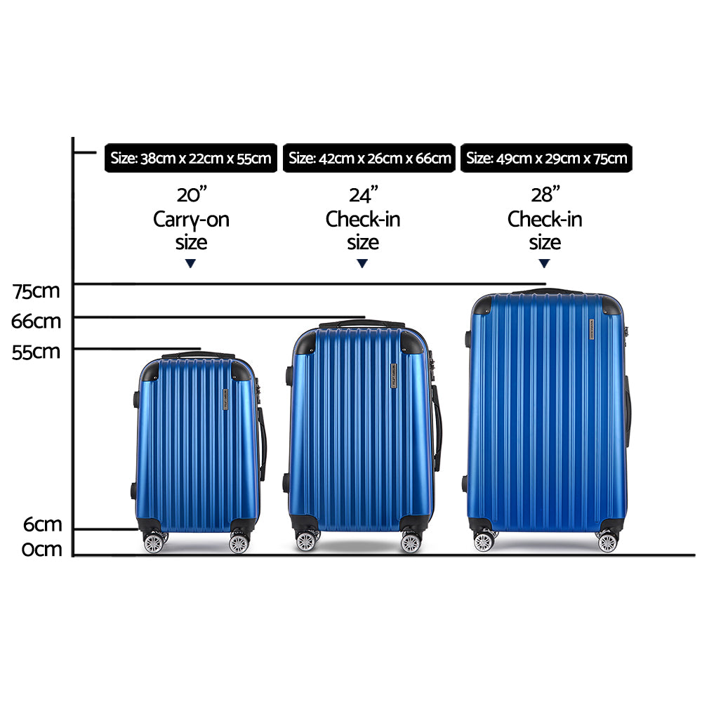 3pcs Luggage Set Travel Suitcase Storage Organiser TSA lock Blue - image2