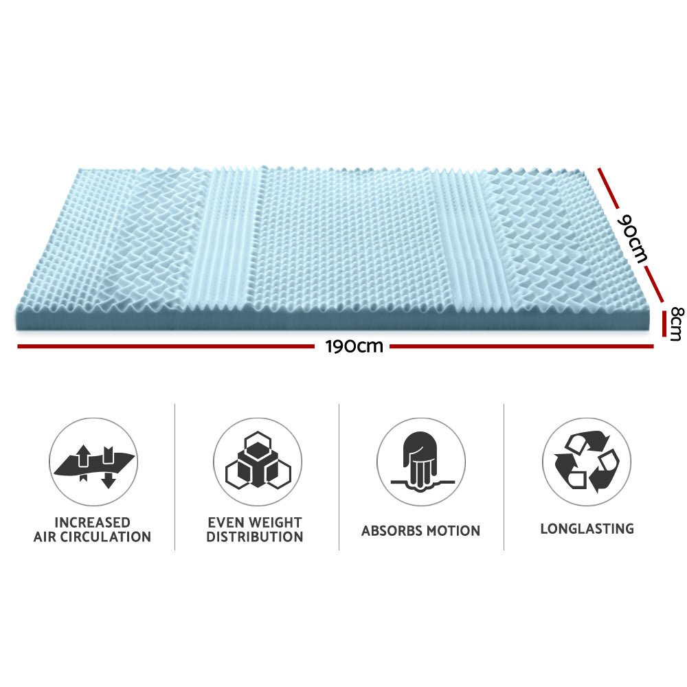 Bedding Cool Gel 7-zone Memory Foam Mattress Topper w/Bamboo Cover 8cm - Single - image2