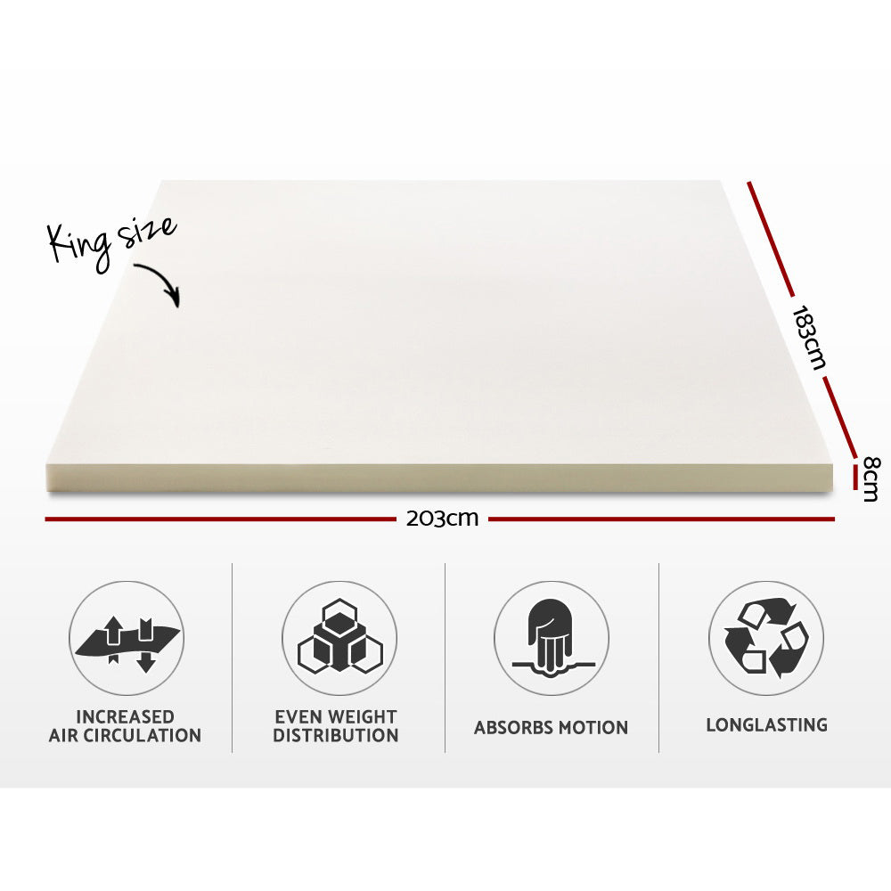 Bedding Memory Foam Mattress Topper w/Cover 8cm - King - image2