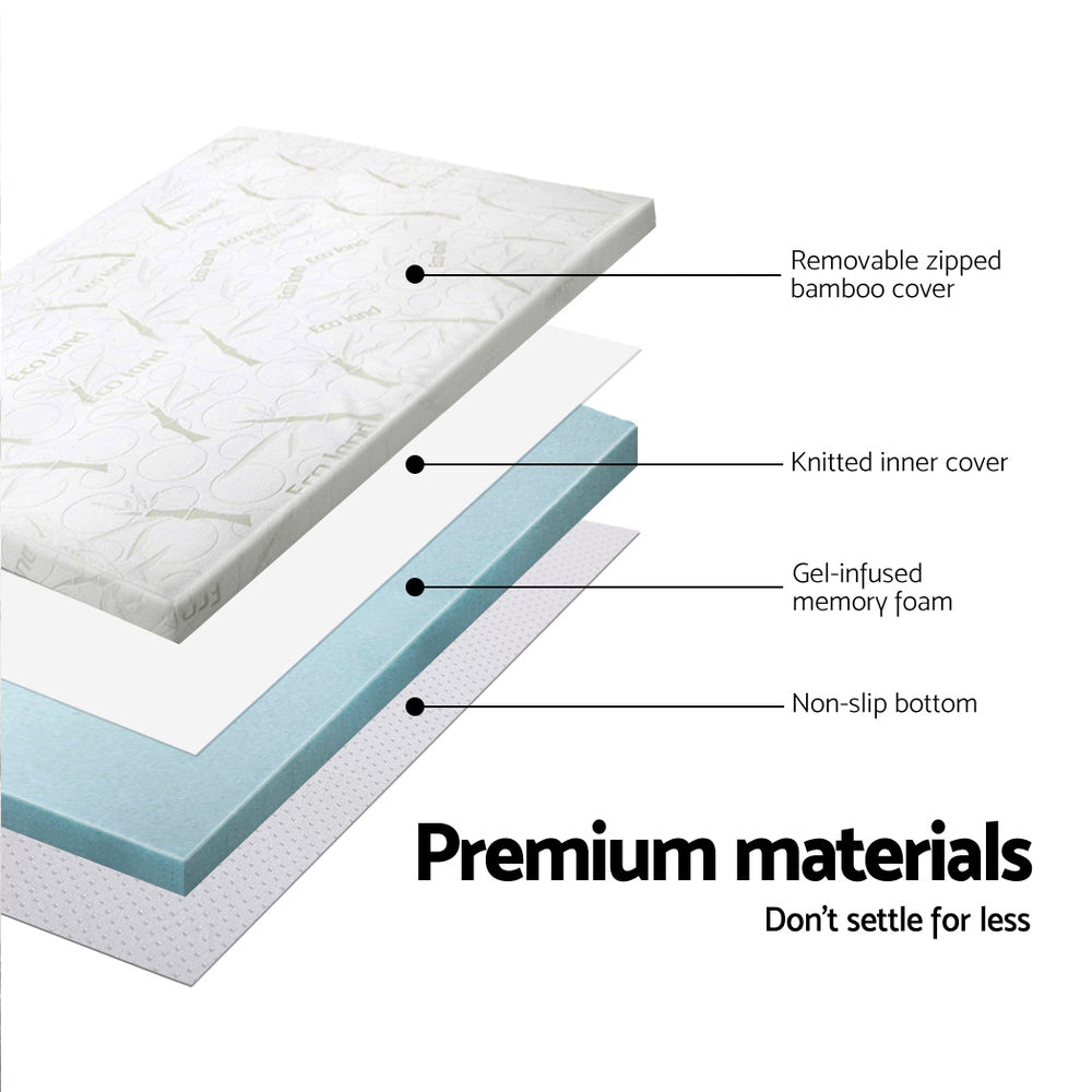 Bedding Cool Gel Memory Foam Mattress Topper w/Bamboo Cover 8cm - Single - image4