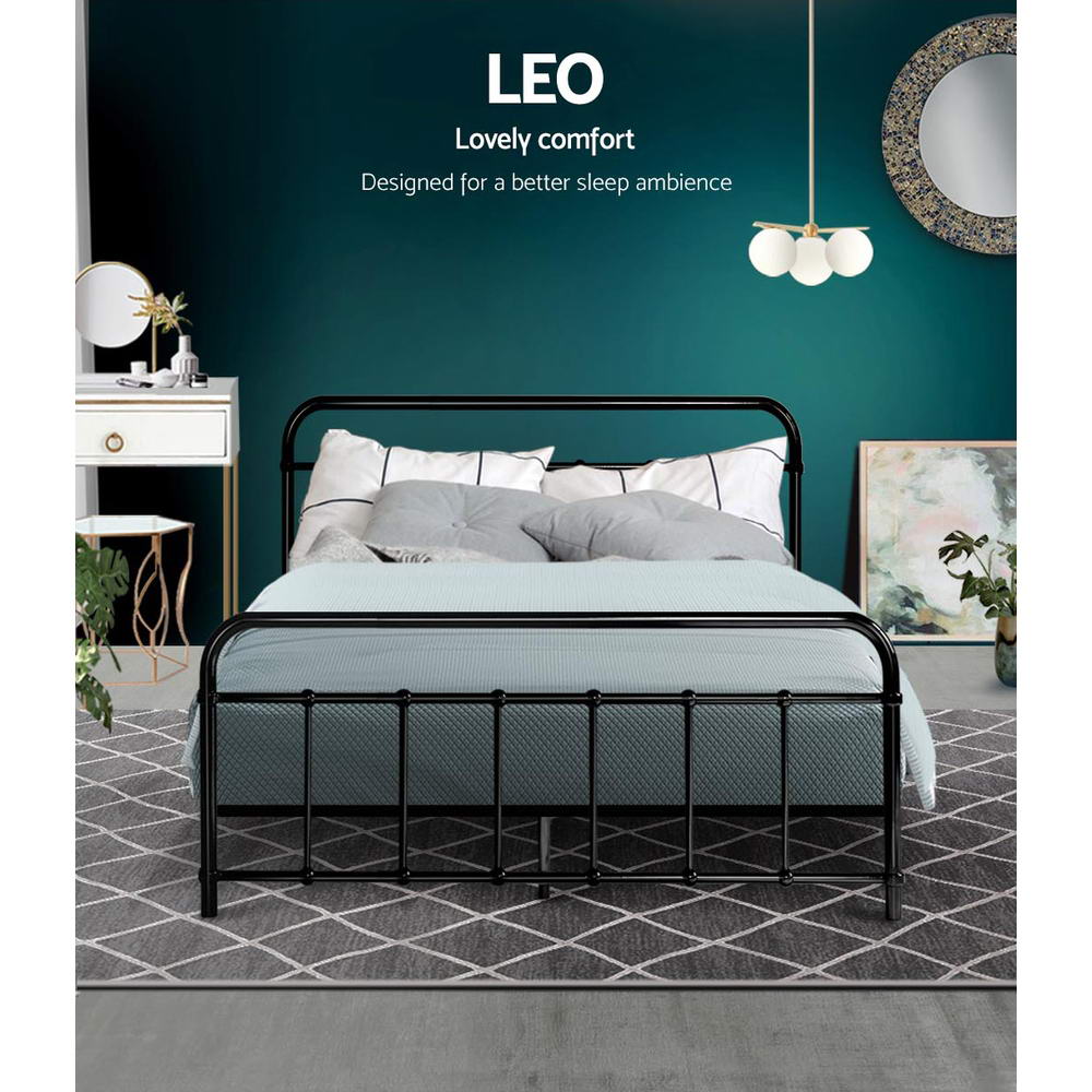 Metal Bed Frame Double Size Platform Foundation Mattress Base Leo Black - image3