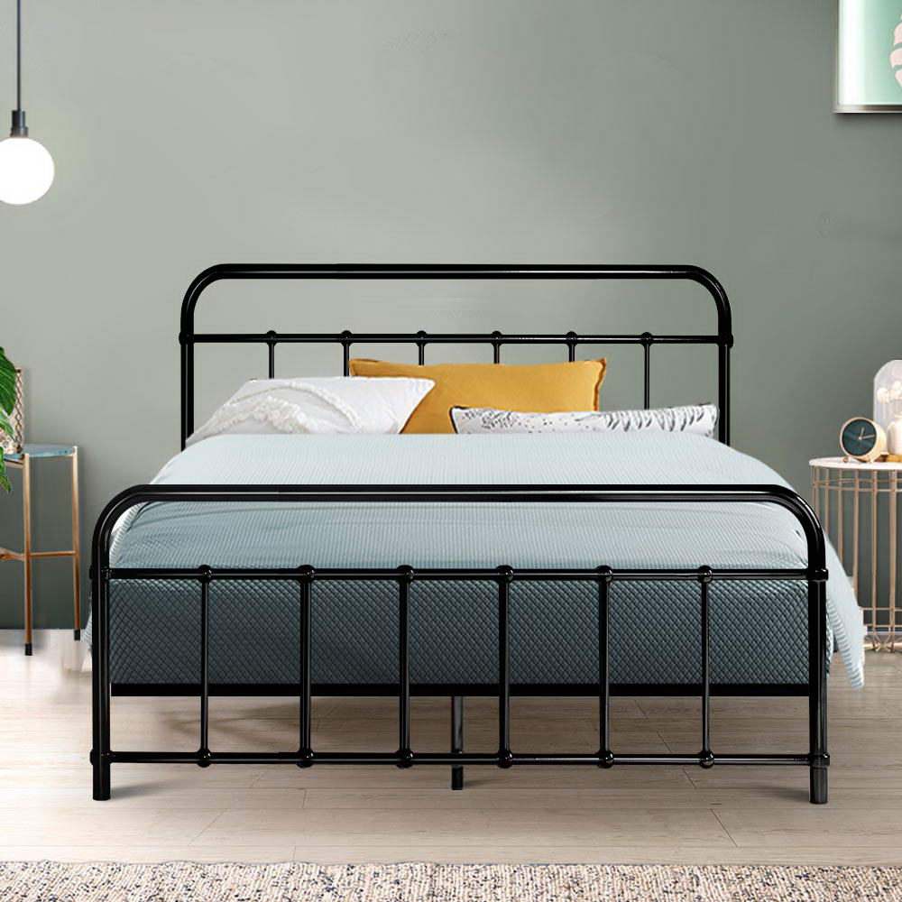 Metal Bed Frame Double Size Platform Foundation Mattress Base Leo Black - image7