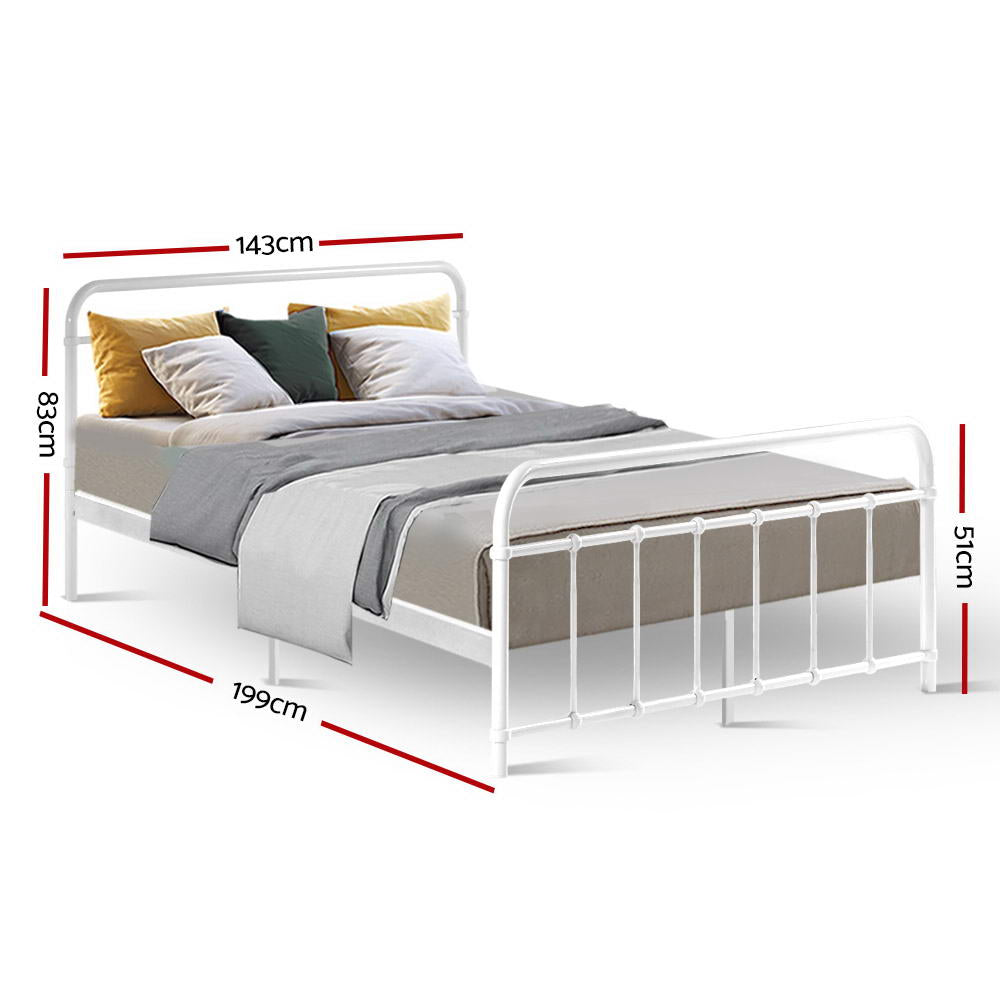 Metal Bed Frame Double Size Platform Foundation Mattress Base Leo White - image2