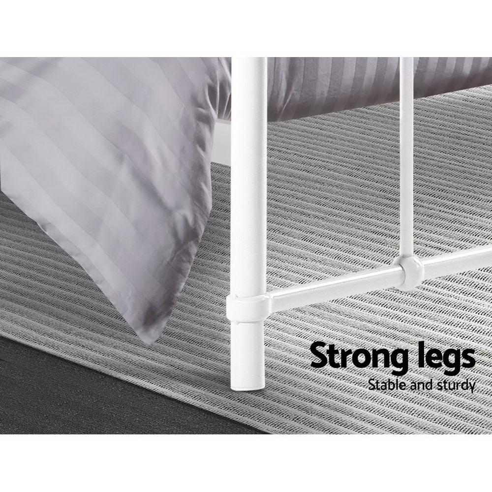 Metal Bed Frame Double Size Platform Foundation Mattress Base Leo White - image6