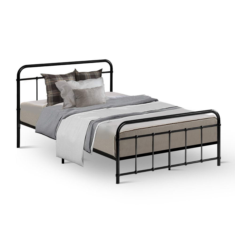 Metal Bed Frame King Single Size Platform Foundation Mattress Base Leo Black - image1