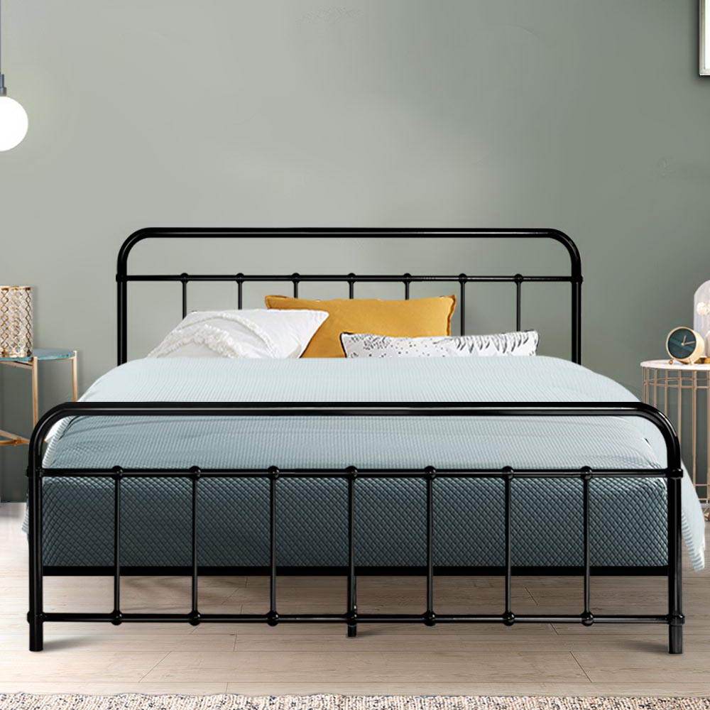 Metal Bed Frame Queen Size Platform Foundation Mattress Base Leo Black - image7