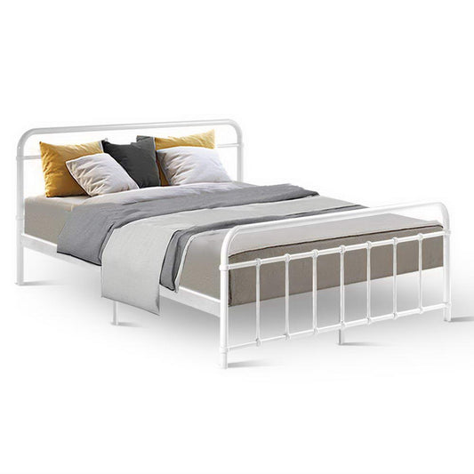 Metal Bed Frame Queen Size Platform Foundation Mattress Base Leo White - image1