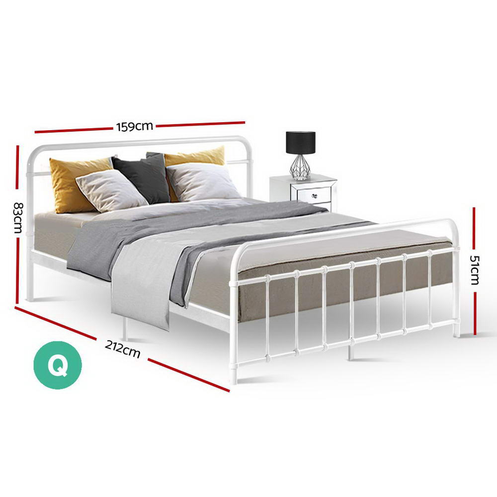 Metal Bed Frame Queen Size Platform Foundation Mattress Base Leo White - image2