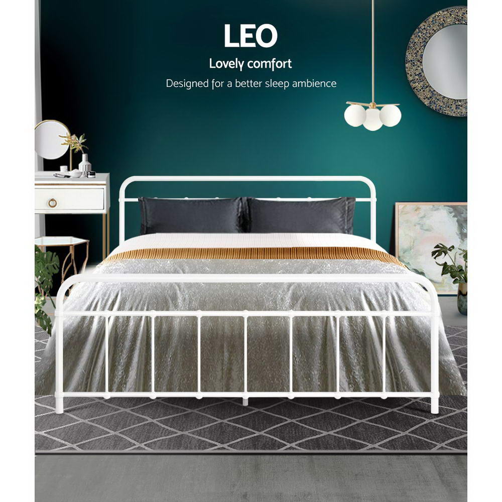 Metal Bed Frame Queen Size Platform Foundation Mattress Base Leo White - image3