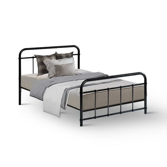 Metal Bed Frame Single Size Platform Foundation Mattress Base Leo Black - image1