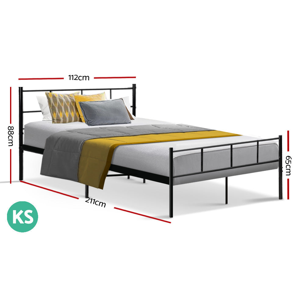 Metal Bed Frame King Single Size Platform Foundation Mattress Base SOL Black - image2