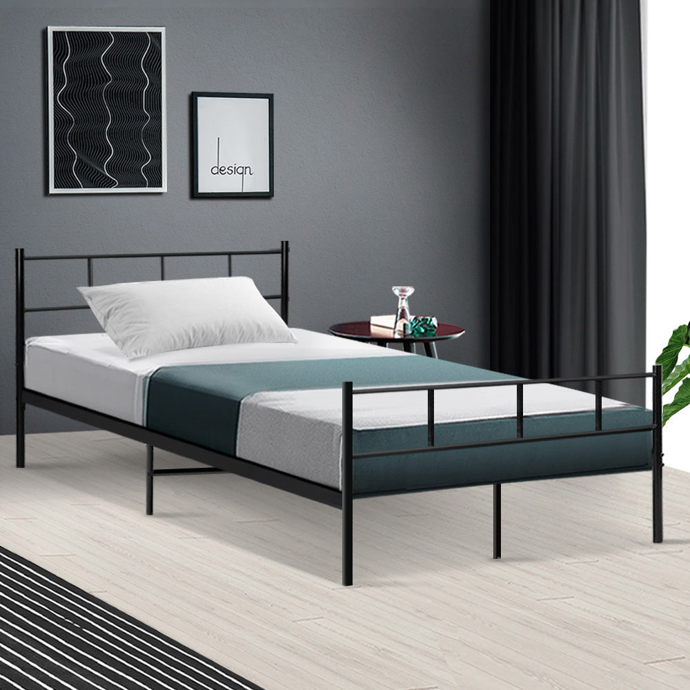 Metal Bed Frame King Single Size Platform Foundation Mattress Base SOL Black - image7