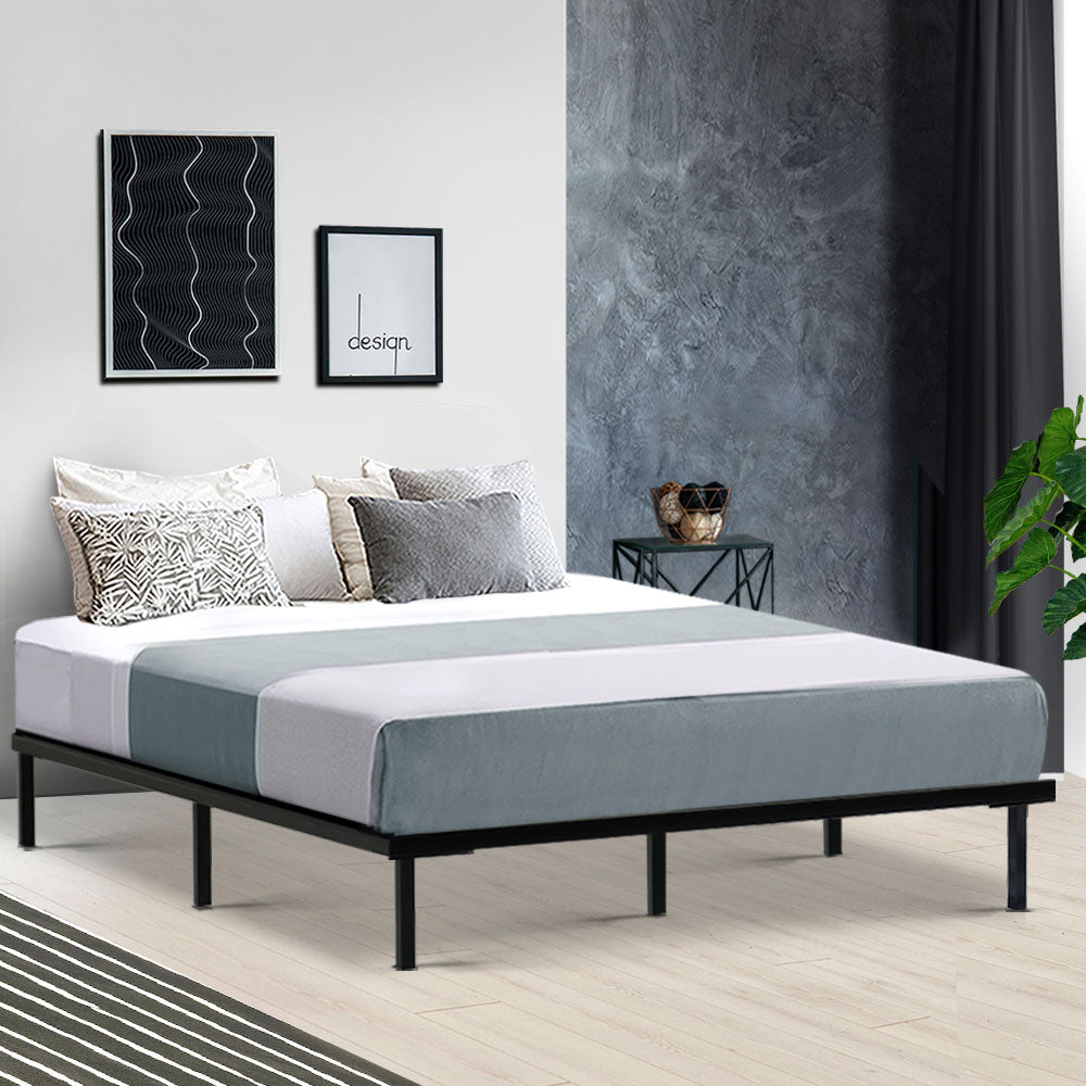 Metal Bed Frame Queen Size Mattress Base Platform Foundation Wooden Black TED - image7