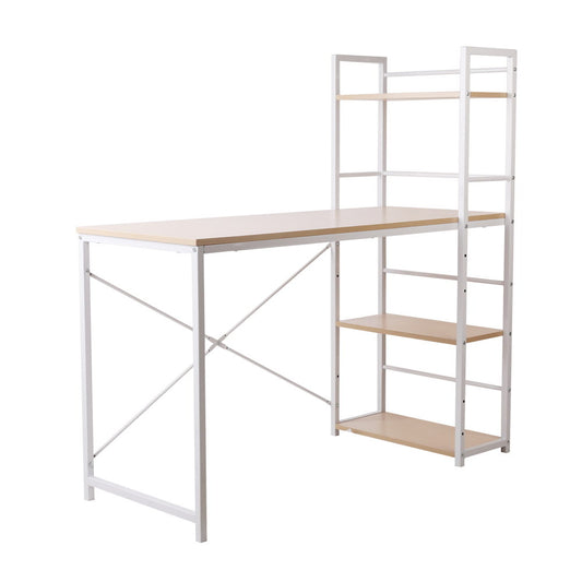 Metal Desk with Shelves - White with Oak Top - image1