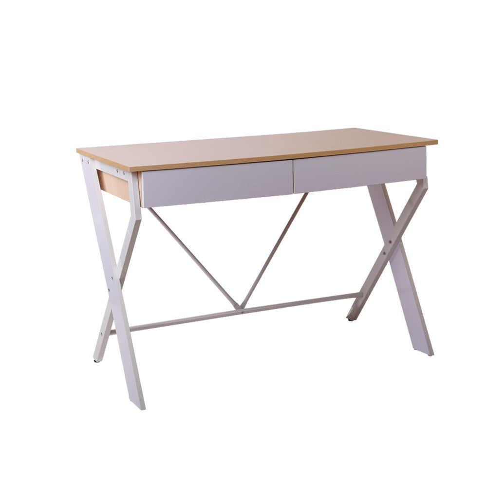 Metal Desk with Drawer - White with Oak Top - image1