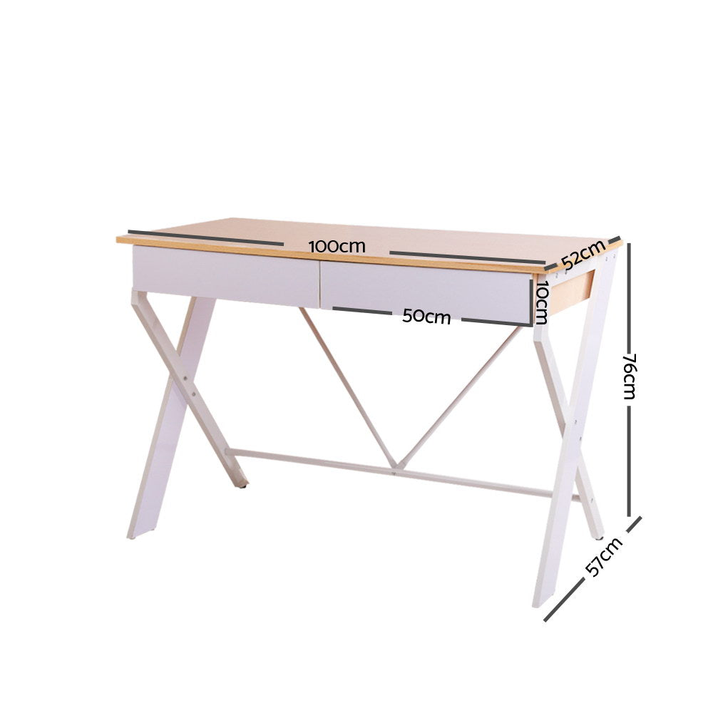 Metal Desk with Drawer - White with Oak Top - image2