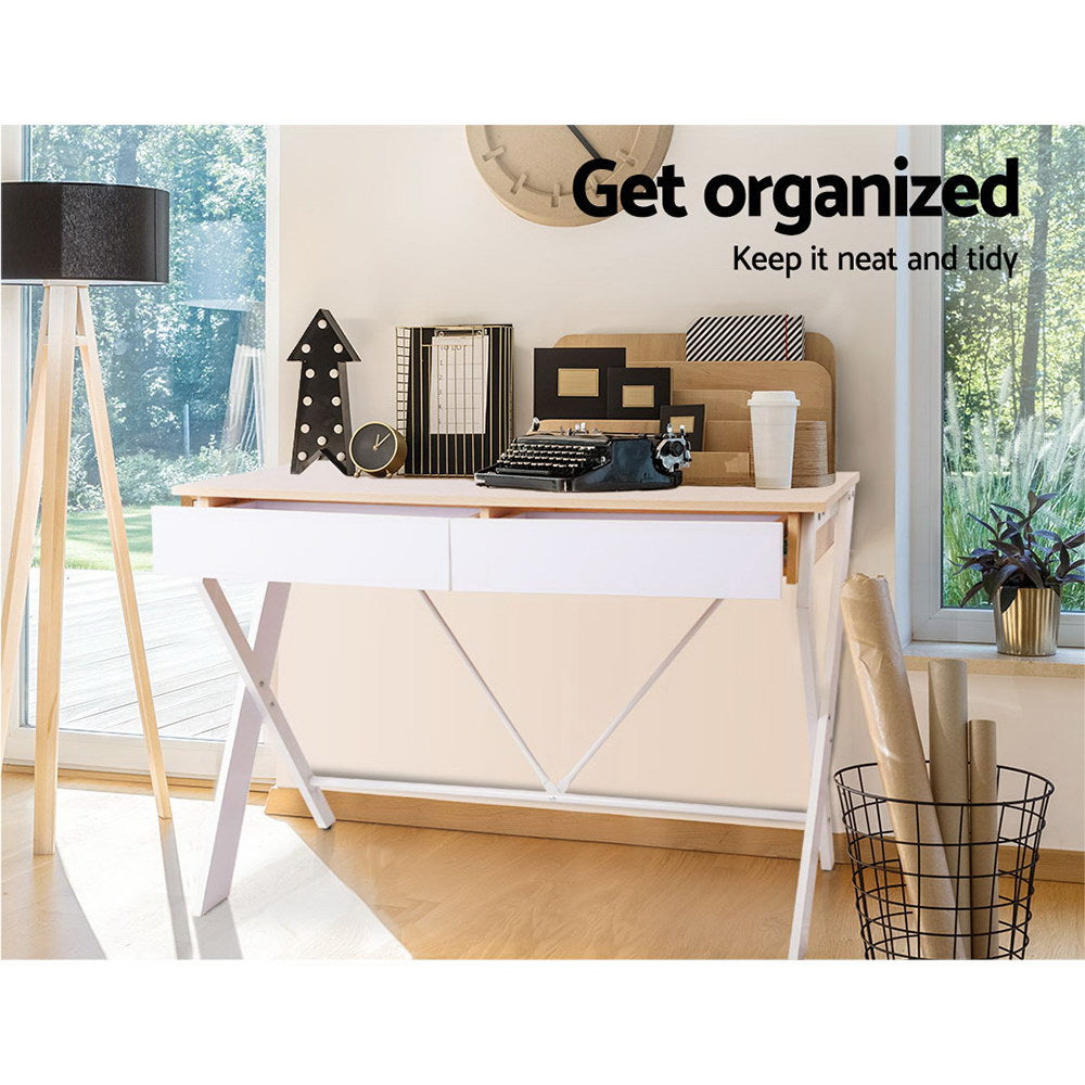 Metal Desk with Drawer - White with Oak Top - image6