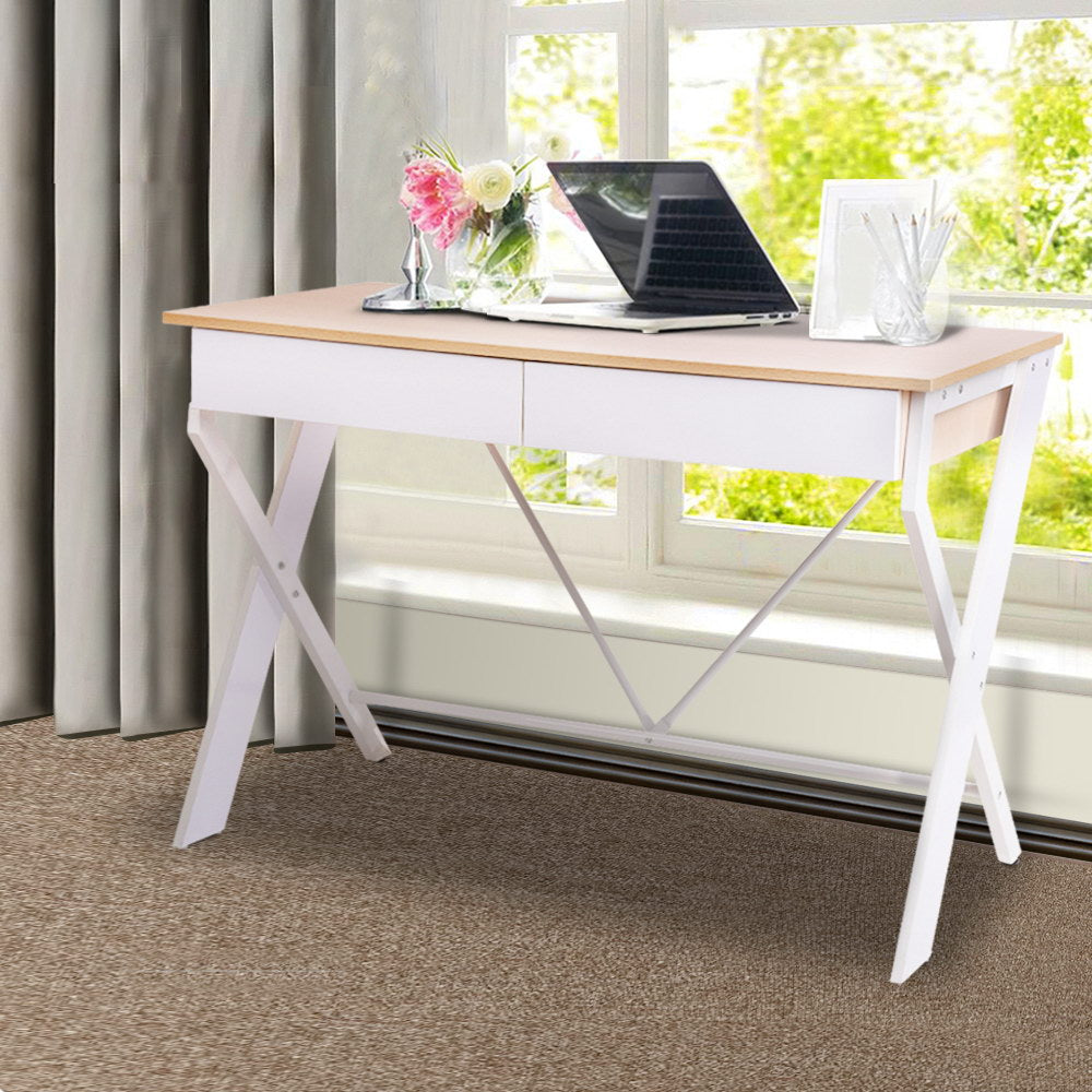 Metal Desk with Drawer - White with Oak Top - image7