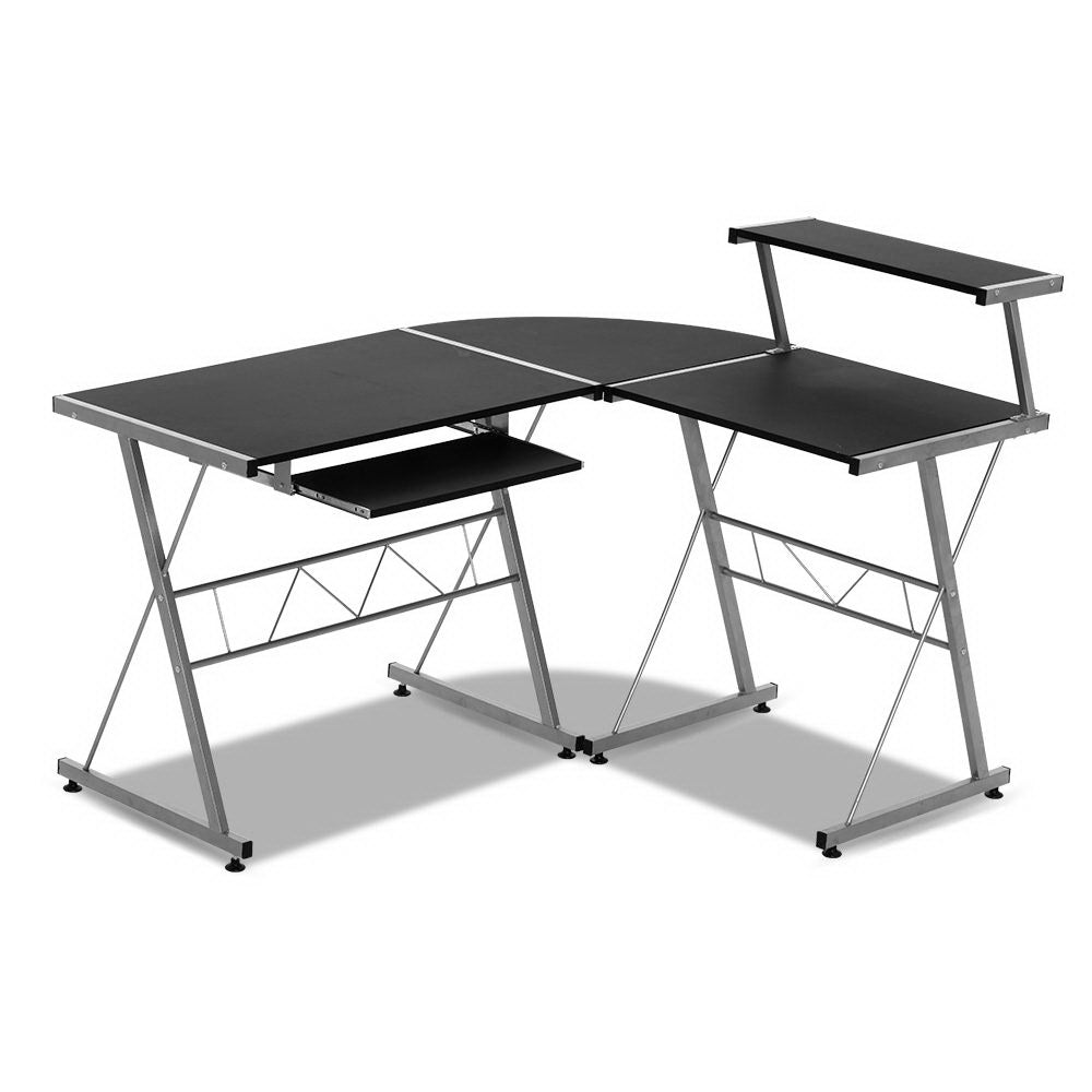 Corner Metal Pull Out Table Desk - Black - image5