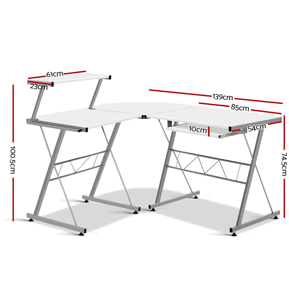 Corner Metal Pull Out Table Desk - White - image2